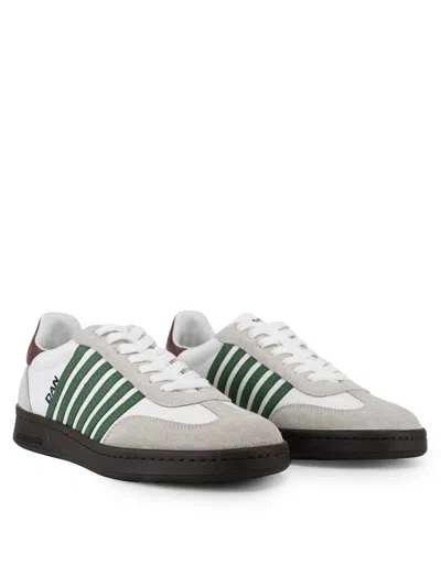 Dsquared2 White Leather Sneakers With Side Stripe Detailing In Animal Print