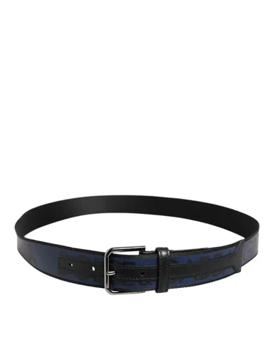 Pre-owned Dolce & Gabbana Blue Black Polyester Metal Buckle Men's Belt () In Multi