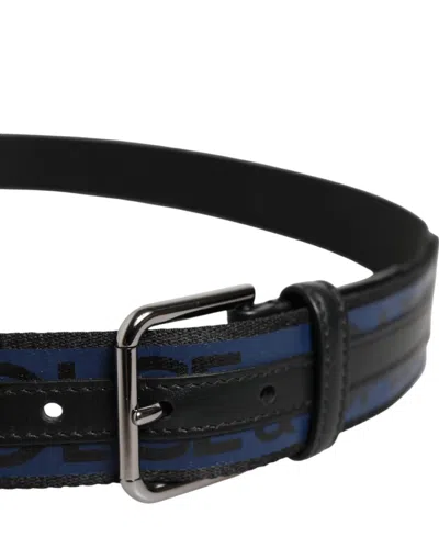 Pre-owned Dolce & Gabbana Blue Black Polyester Metal Buckle Men's Belt () In Multi