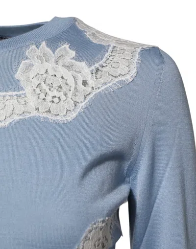 Dolce & Gabbana Blue Floral Lace Detailing Cardigan Sweater In Blue