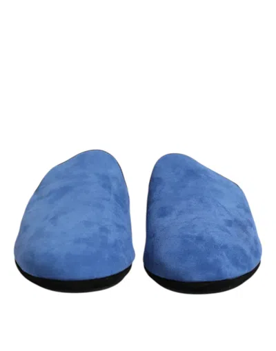 Dolce & Gabbana Blue Suede Capra Slides Flat Slipper Men's Shoes In Animal Print