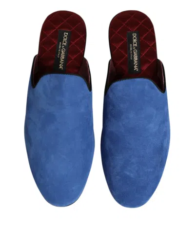 Dolce & Gabbana Blue Suede Capra Slides Flat Slipper Men's Shoes In Animal Print