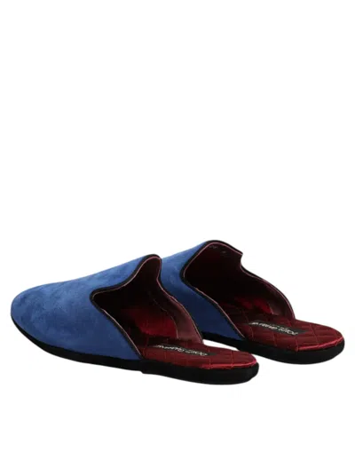 Dolce & Gabbana Blue Suede Capra Slides Flat Slipper Men's Shoes In Animal Print