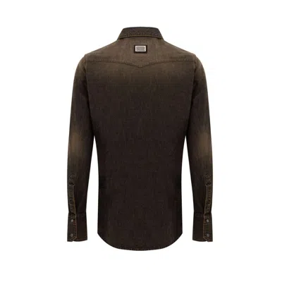 Dolce & Gabbana Shirt In Denim Brown Delave  In Brown