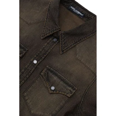Dolce & Gabbana Shirt In Denim Brown Delave  In Brown