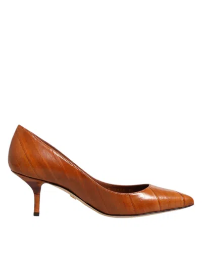 Pre-owned Dolce & Gabbana Brown Leather Stiletto Heel Pumps Women's Shoes ()