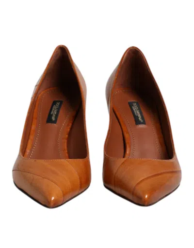 Pre-owned Dolce & Gabbana Brown Leather Stiletto Heel Pumps Women's Shoes ()