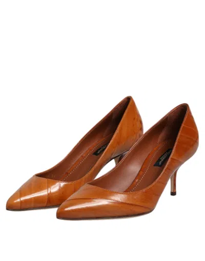 Pre-owned Dolce & Gabbana Brown Leather Stiletto Heel Pumps Women's Shoes ()
