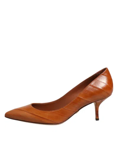 Pre-owned Dolce & Gabbana Brown Leather Stiletto Heel Pumps Women's Shoes ()