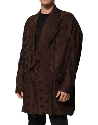 Dolce & Gabbana Brown Polyester Logo Monogram Coat Jacket In Brown