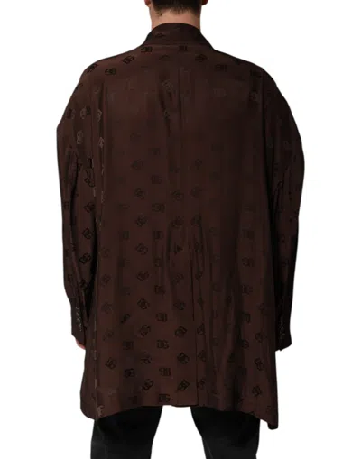 Dolce & Gabbana Brown Polyester Logo Monogram Coat Jacket In Brown