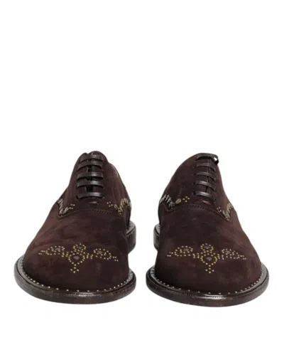 Dolce & Gabbana Brown Velvet Lace Up Oxford Dress Men's Shoes In Brown