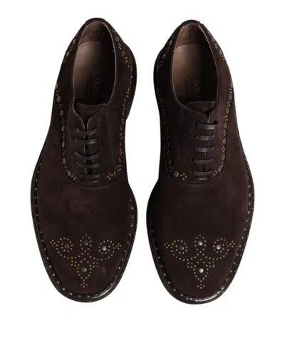 Dolce & Gabbana Brown Velvet Lace Up Oxford Dress Men's Shoes In Brown