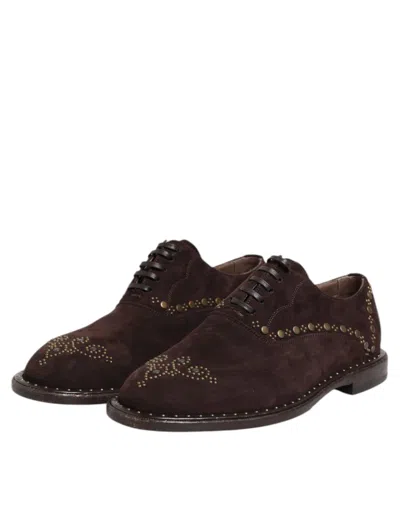 Dolce & Gabbana Brown Velvet Lace Up Oxford Dress Men's Shoes In Brown