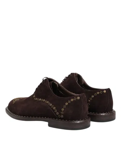 Dolce & Gabbana Brown Velvet Lace Up Oxford Dress Men's Shoes In Brown
