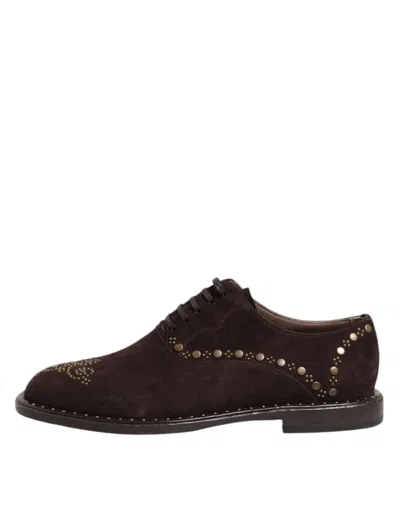 Dolce & Gabbana Brown Velvet Lace Up Oxford Dress Men's Shoes In Brown