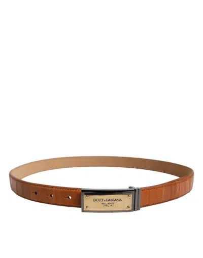 Pre-owned Dolce & Gabbana Browned Off Leather Gold Dg Logo Buckle Men's Belt ()