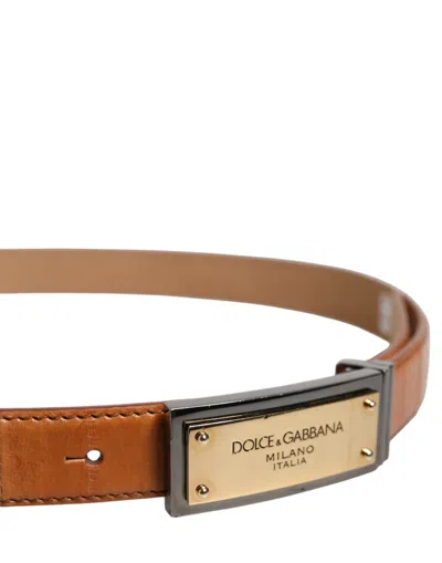 Pre-owned Dolce & Gabbana Browned Off Leather Gold Dg Logo Buckle Men's Belt ()