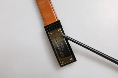 Pre-owned Dolce & Gabbana Browned Off Leather Gold Dg Logo Buckle Men's Belt ()