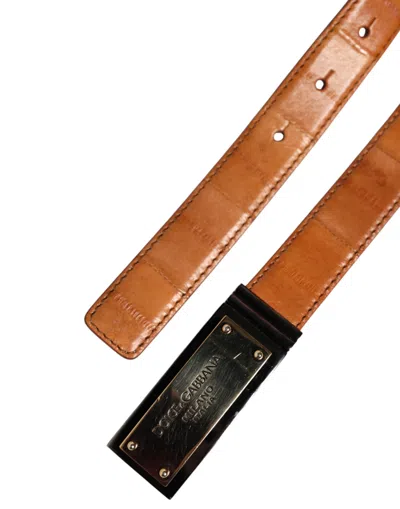 Pre-owned Dolce & Gabbana Browned Off Leather Gold Dg Logo Buckle Men's Belt ()