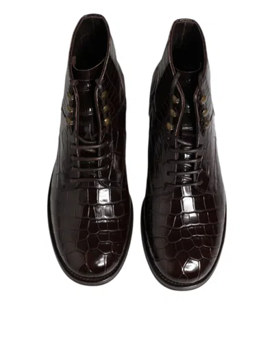 Dolce & Gabbana Dark Brown Leather Lace Up Short Boots Men's Shoes In Brown