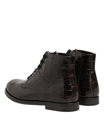 Dolce & Gabbana Dark Brown Leather Lace Up Short Boots Men's Shoes In Brown