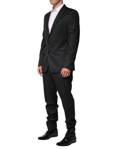 Dolce & Gabbana Dark Gray Wool Single Breasted 2 Piece Suit In Black
