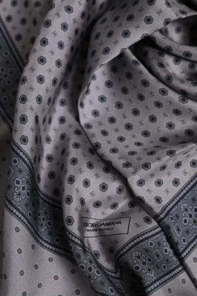 Dolce & Gabbana Gray Polka Dot Silk Square Men Foulard Scarf In Multi