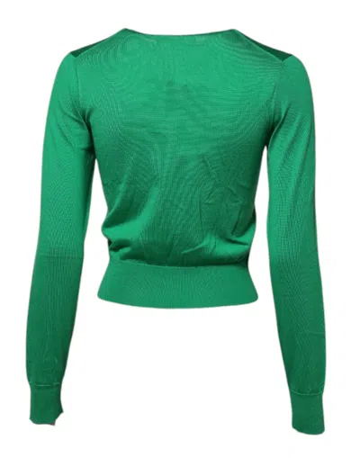 Dolce & Gabbana Green Floral Detailing Silk Pullover Sweater In Green
