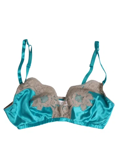 Dolce & Gabbana Green Floral Lace Silk Non Wire Bra Women's Underwear In Blue