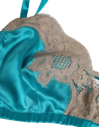 Dolce & Gabbana Green Floral Lace Silk Non Wire Bra Women's Underwear In Blue