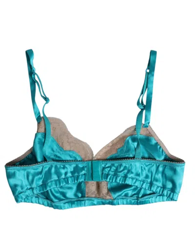 Dolce & Gabbana Green Floral Lace Silk Non Wire Bra Women's Underwear In Blue