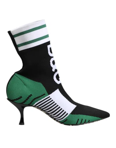 Dolce & Gabbana Green Stretch Sock Style Ankle Boots Shoes In Green
