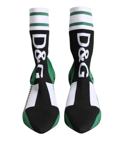 Dolce & Gabbana Green Stretch Sock Style Ankle Boots Shoes In Green