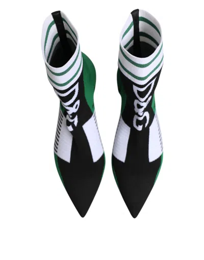 Dolce & Gabbana Green Stretch Sock Style Ankle Boots Shoes In Green
