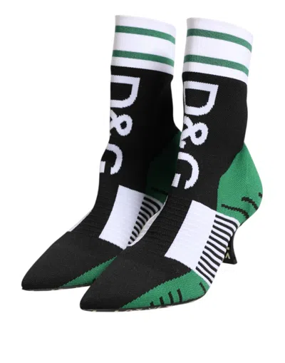 Dolce & Gabbana Green Stretch Sock Style Ankle Boots Shoes In Green