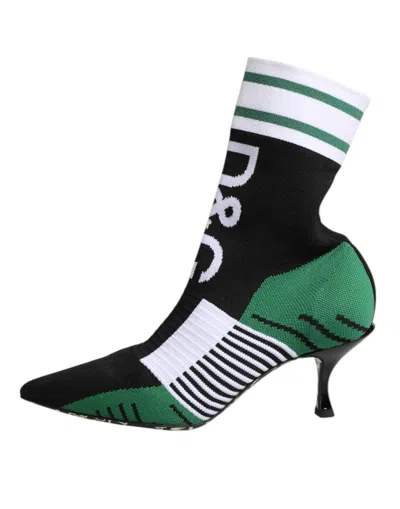 Dolce & Gabbana Green Stretch Sock Style Ankle Boots Shoes In Green