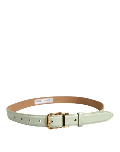 Dolce & Gabbana Light Green Leather Gold Metal Buckle Belt In Multi