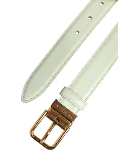 Dolce & Gabbana Light Green Leather Gold Metal Buckle Belt In Multi