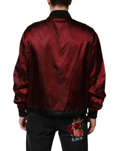 Pre-owned Dolce & Gabbana Maroon Nylon Dg Crown Embroidery Men's Jacket () In Burgundy