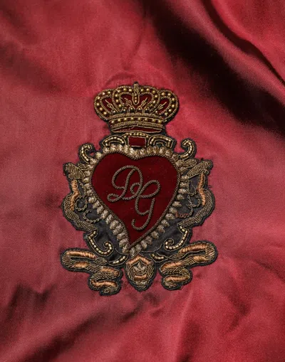 Pre-owned Dolce & Gabbana Maroon Nylon Dg Crown Embroidery Men's Jacket () In Burgundy