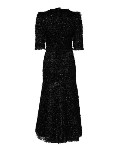Dolce & Gabbana Metallic Black Polyester A-line Midi Dress In Black