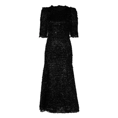 Dolce & Gabbana Metallic Black Polyester A-line Midi Dress In Black