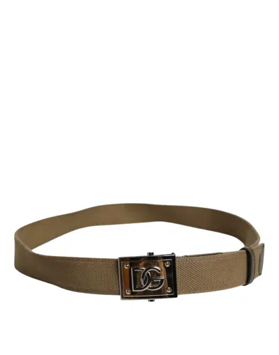 Pre-owned Dolce & Gabbana Military Green Nylon Logo Metal Buckle Men's Belt ()