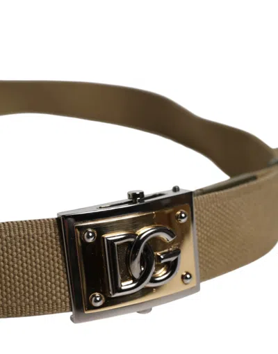 Pre-owned Dolce & Gabbana Military Green Nylon Logo Metal Buckle Men's Belt ()