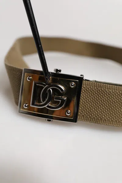 Pre-owned Dolce & Gabbana Military Green Nylon Logo Metal Buckle Men's Belt ()
