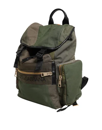 Dolce & Gabbana Military Green Patchwork Rucksack Backpack Men's Bag