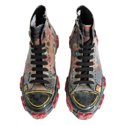 Pre-owned Dolce & Gabbana Multicolor Camouflage High Top Sneakers Men's Shoes ()