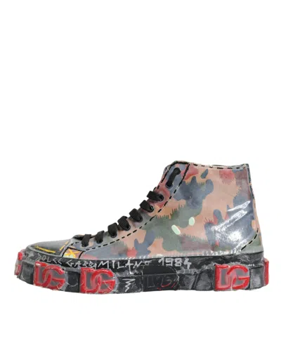 Pre-owned Dolce & Gabbana Multicolor Camouflage High Top Sneakers Men's Shoes ()
