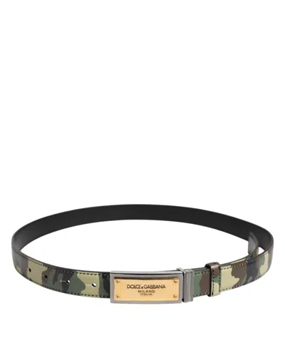 Pre-owned Dolce & Gabbana Multicolor Camouflage Metal Logo Buckle Men's Belt ()